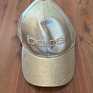 Bebe Gold studded baseball cap leather like